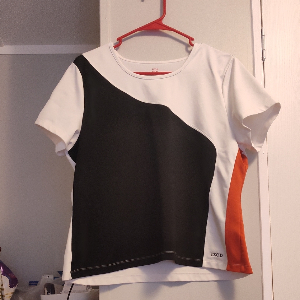 IZOD Black and Orange Colorblock Tee